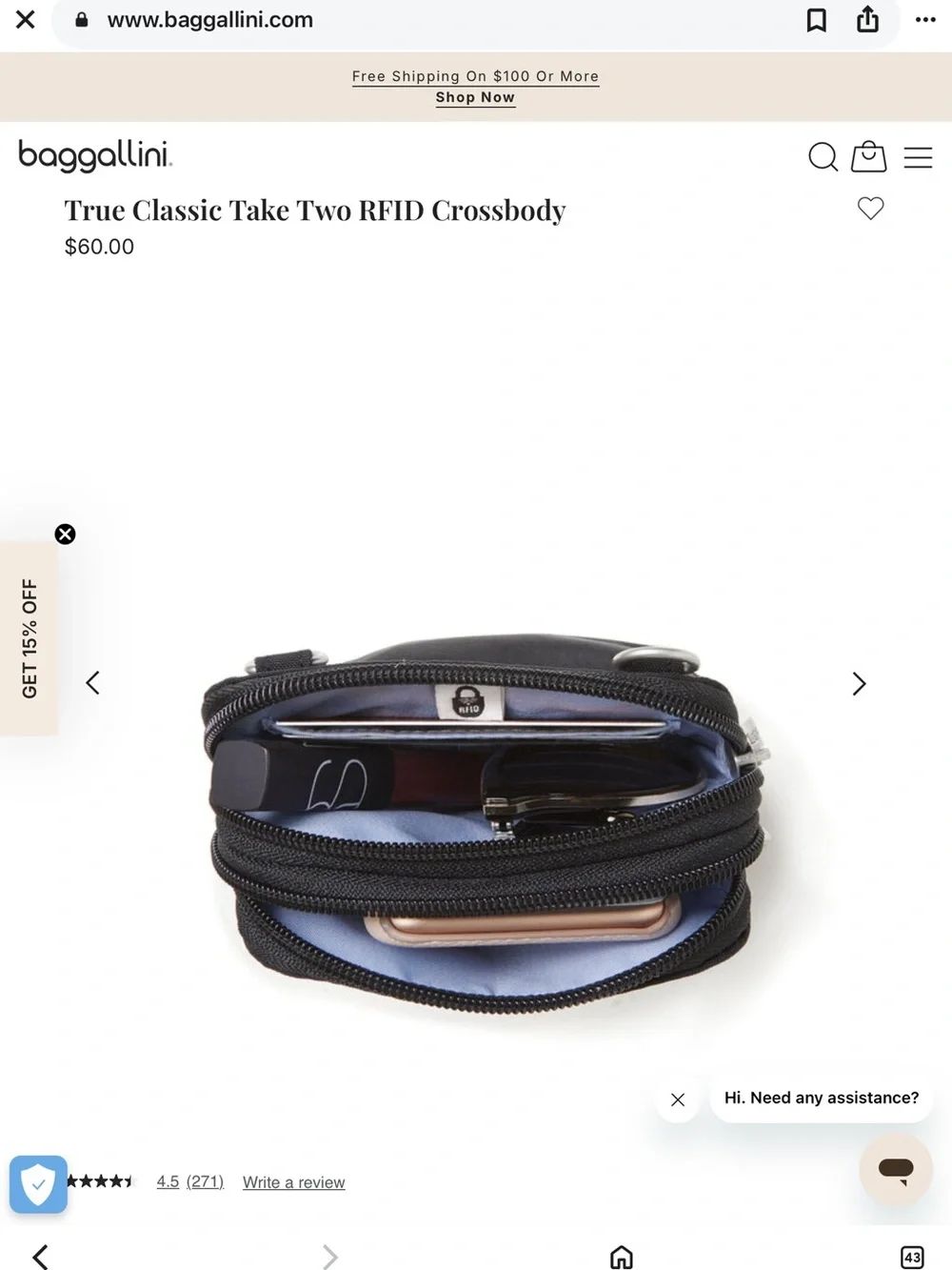 Baggallini True Classic Take Two RFID Crossbody graphite gray LIKE NEW